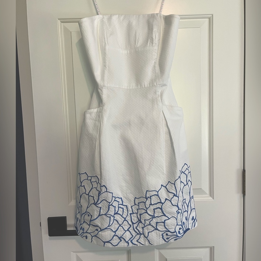 Lilly Pulitzer White Strapless Dress with Blue Floral Border